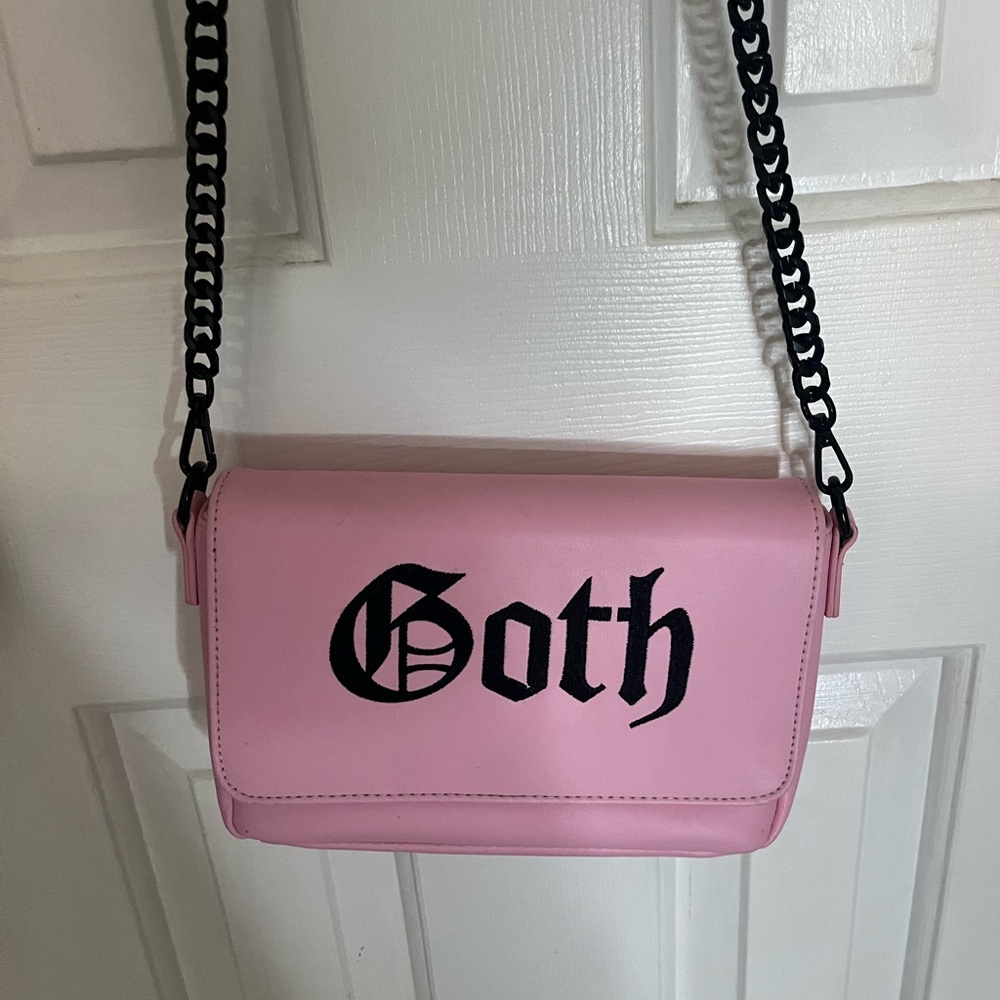 Goth Pink Crossbody Bag with Chain Strap